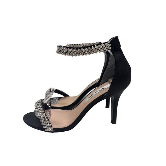 NINA BLACK LUSTER SATIN VAUNA ANKLE-STRAP 3.5” HEEL EVENING SANDAL SIZE 7W - Picture 6 of 12
